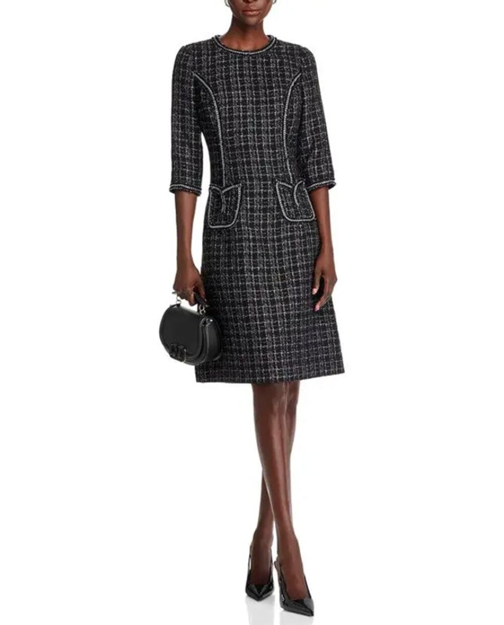 NWT Rickie Freeman for Teri John Metallic Plaid Boucle Dress Black Size 6